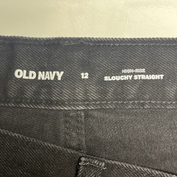 Old Navy High Rise Black Slouchy Straight Distressed Short Button Zip Pockets 12 - Picture 8 of 10